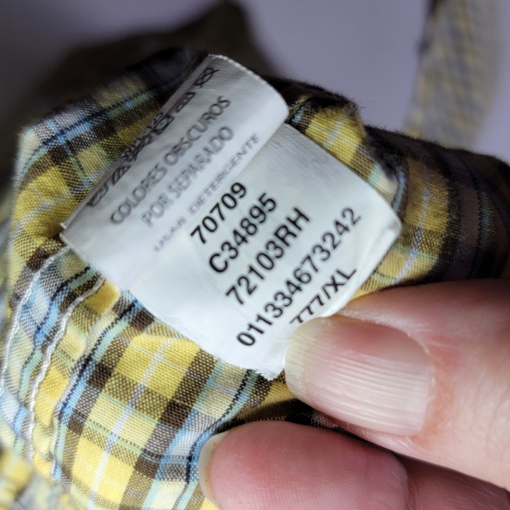 Chaps Men's Button-Down Shirt Yellow and Blue Check Size XXL - Picture 7 of 8